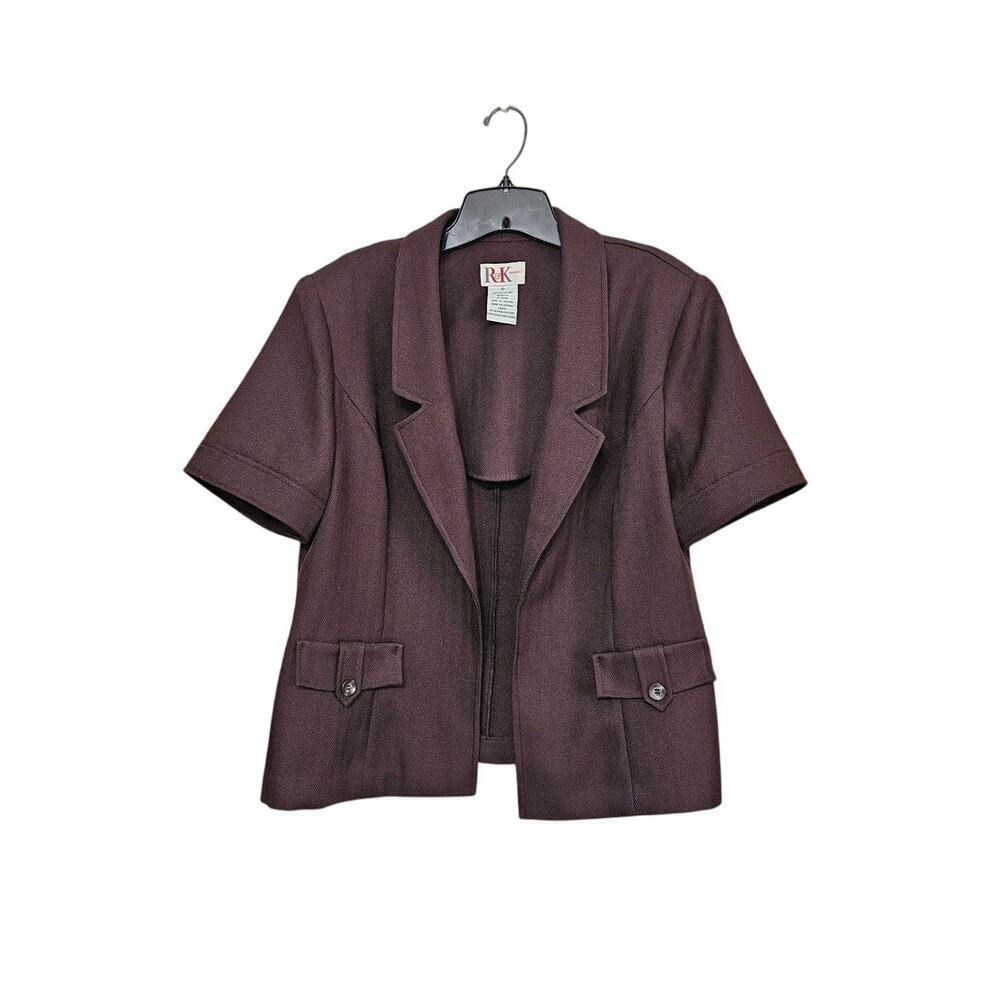 Vintage 90s R & K Originals Blazer Womens Brown Open Front Short Sleeve Size 16